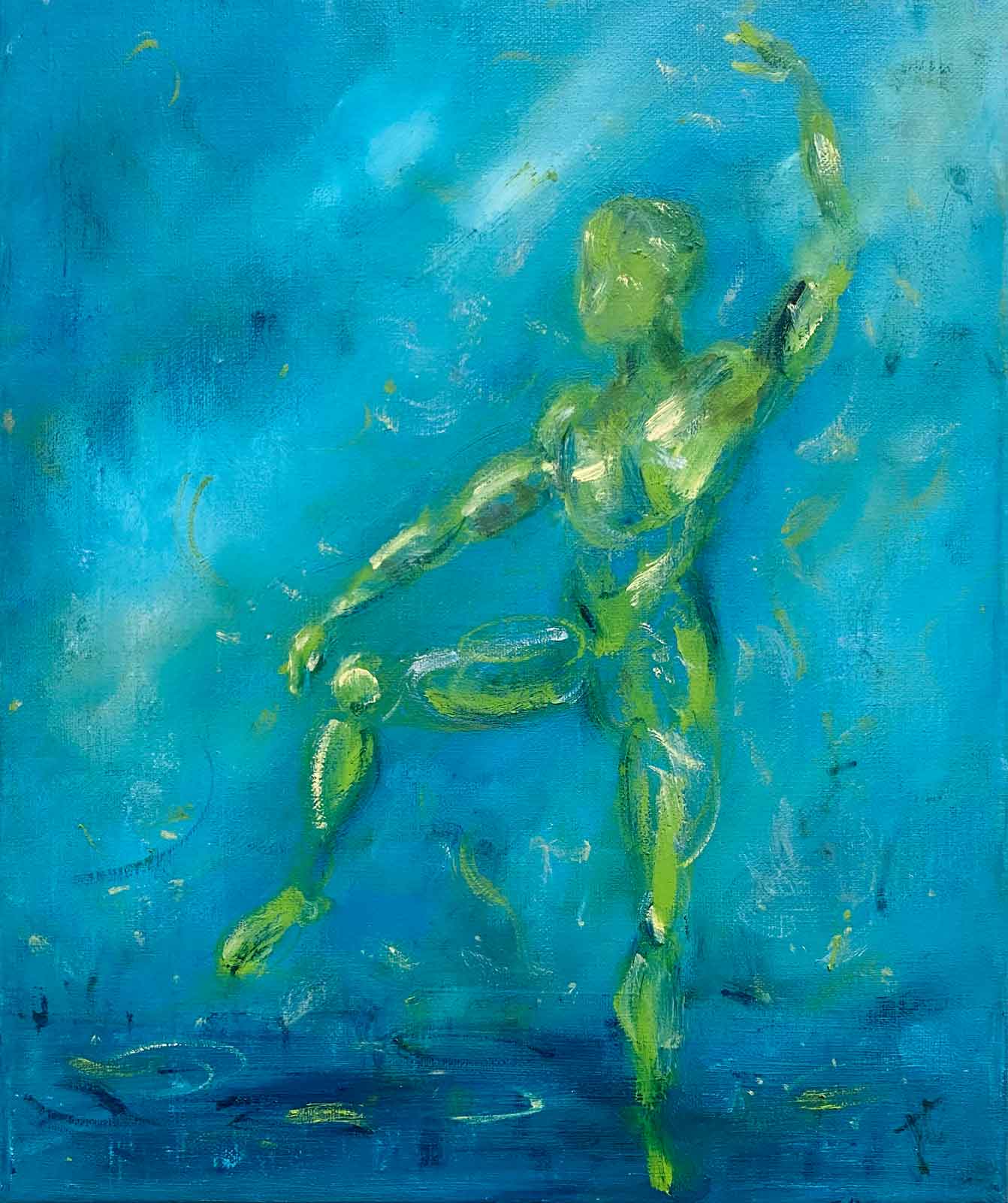 Painting of male figure with leg and arm extended in attitude