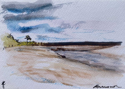 Postcard sketch of Alnmouth beach