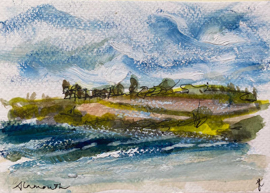Postcard sketch of Alnmouth river mouth