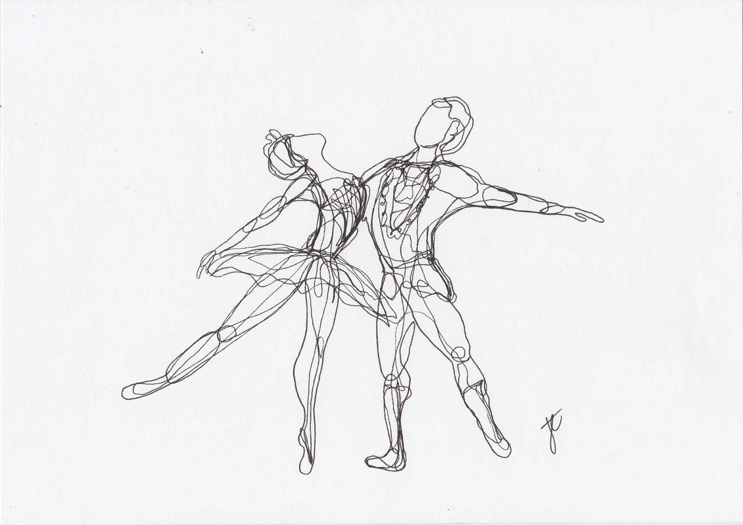 Continuous line drawing of ballet pas de deux
