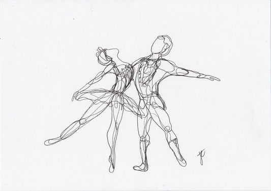 Continuous line drawing of ballet pas de deux