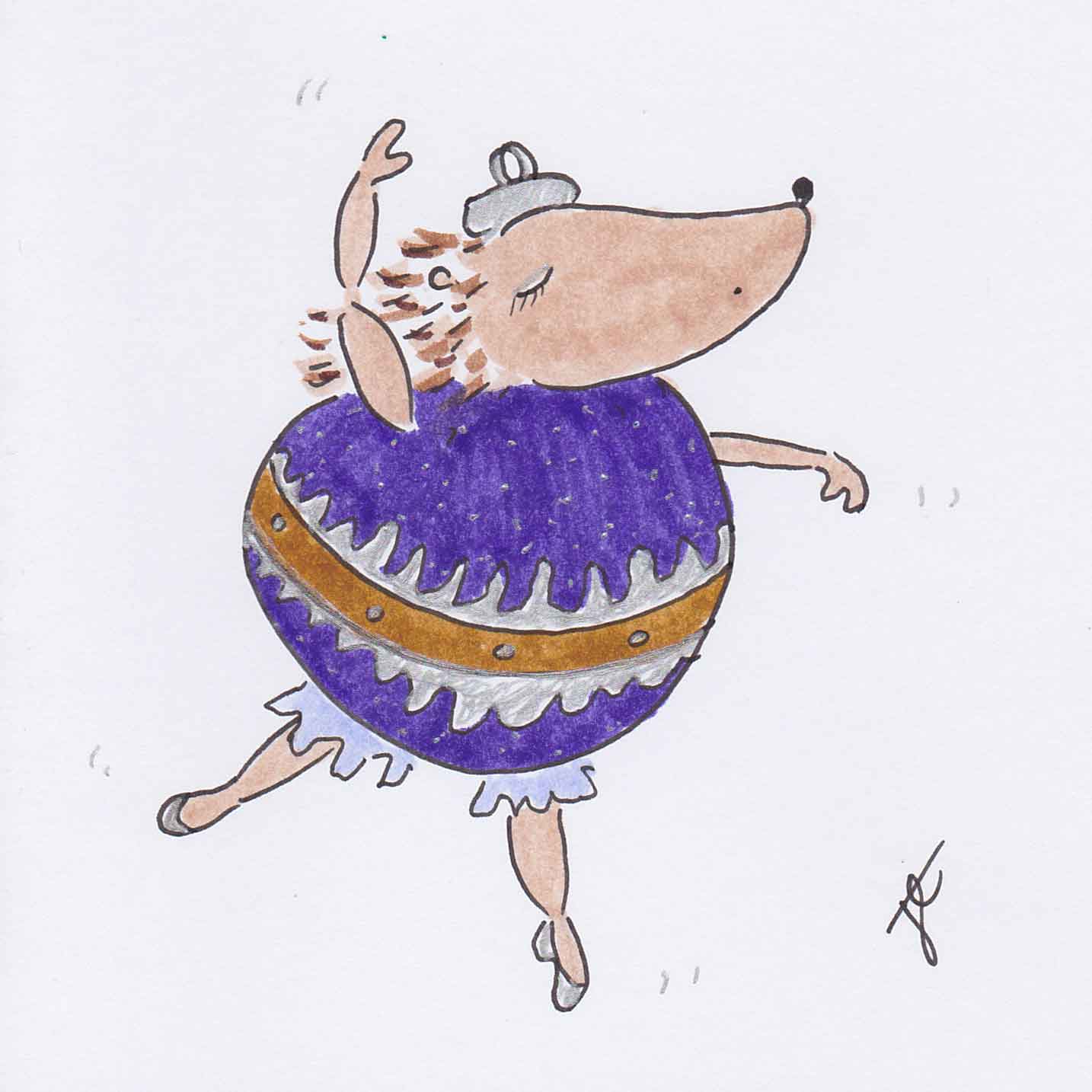 Hedgie in purple bauble costume. Ballettoons illustration.