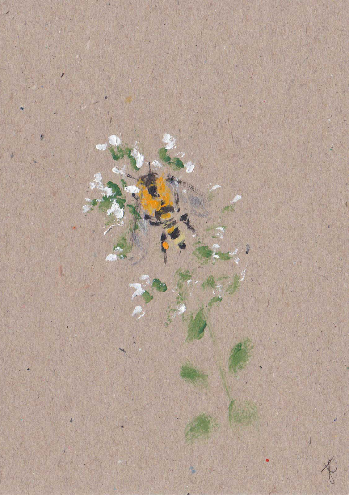 Bee and white oregano flowers painted kraft card