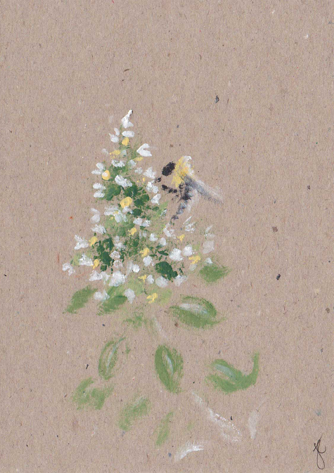 Bee and white oregano flowers painted kraft card