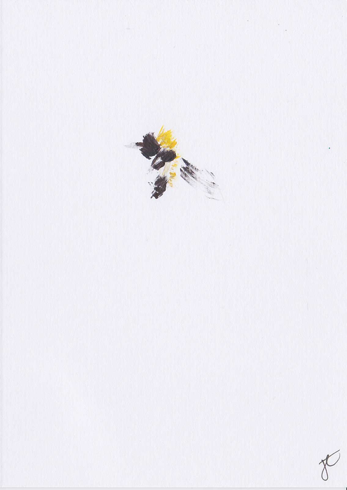Hand painted bee greetings card on white