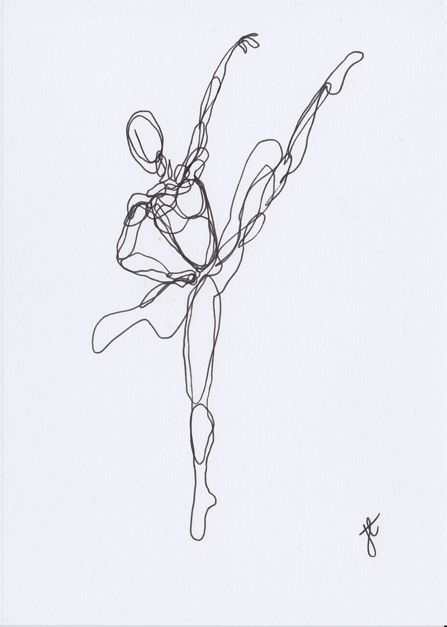 Line drawing of ballerina with leg extended high
