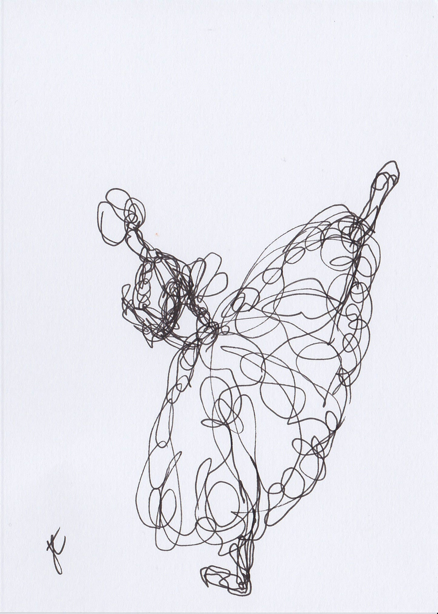 line drawing of ballerina in romantic tutu and penché arabesque pose