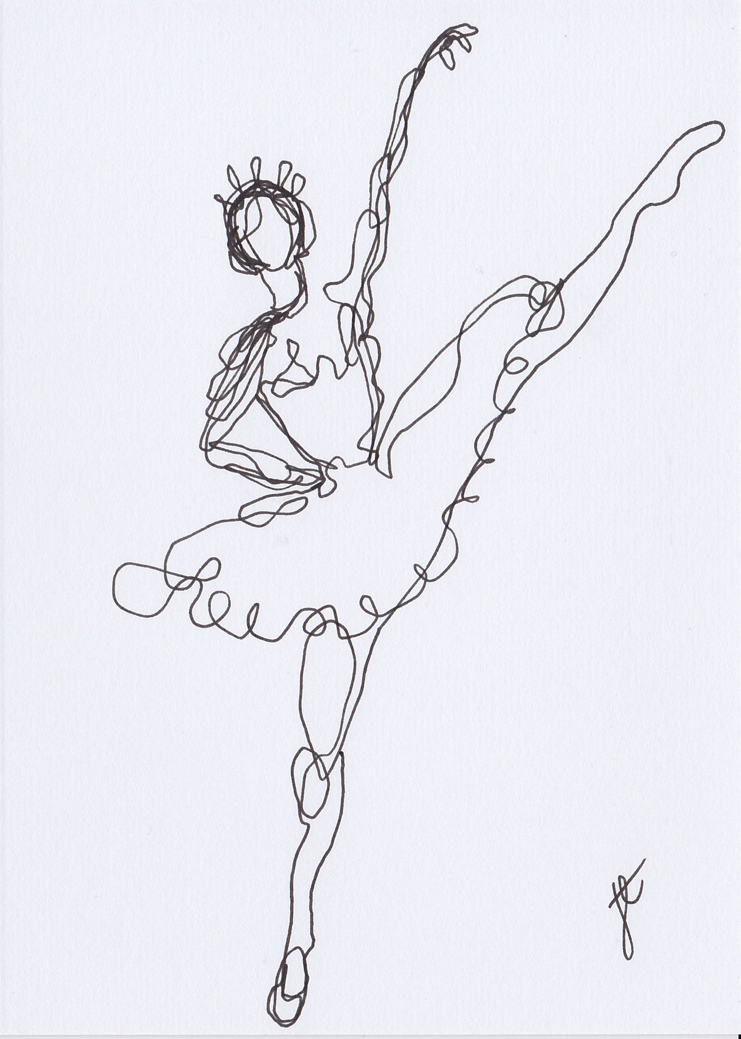 line drawing of ballerina with leg extended high