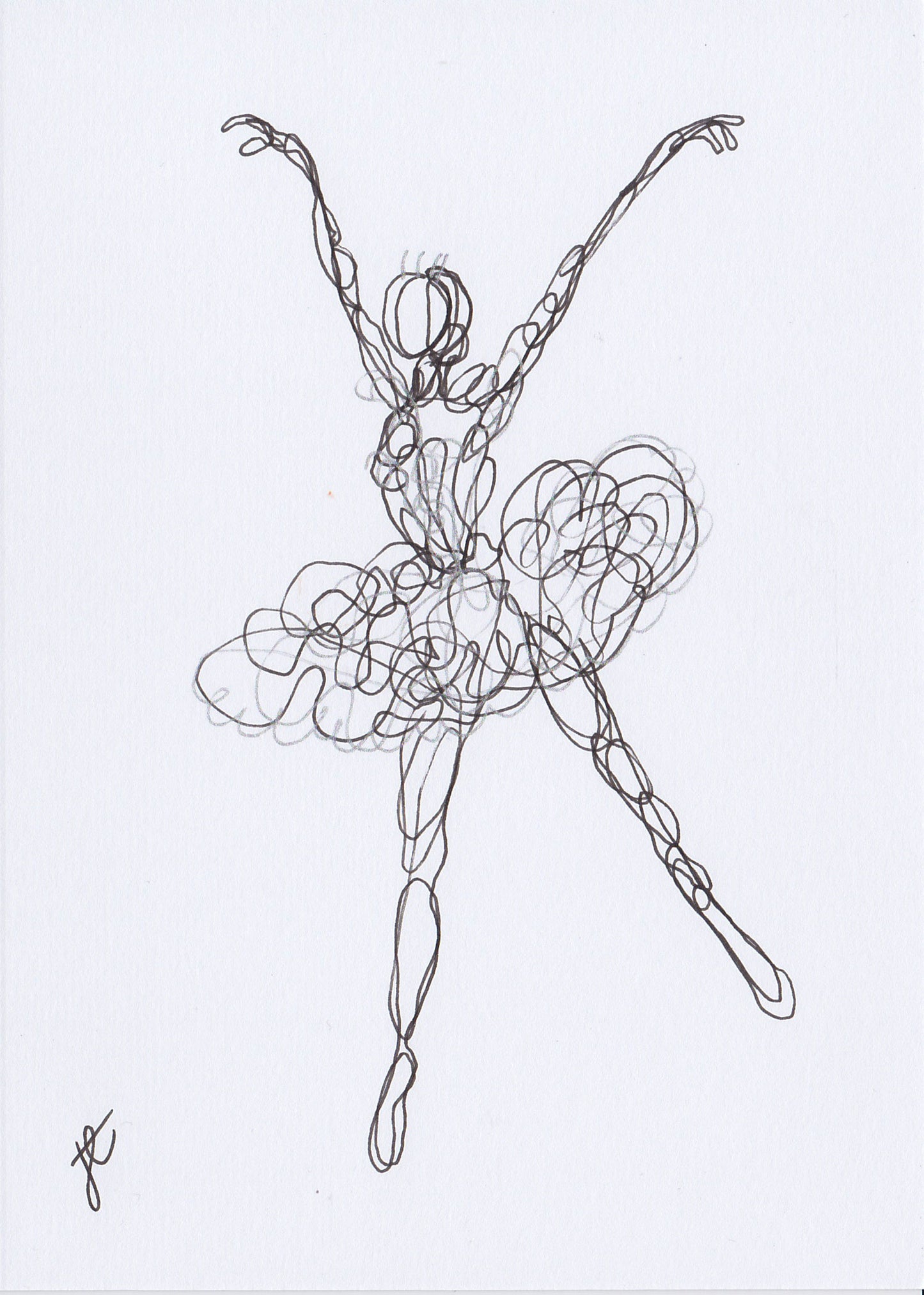 Continuous line drawing of ballerina ith silver details
