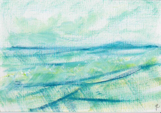 Semi-abstract sketch of seascape with wave breaking on beach