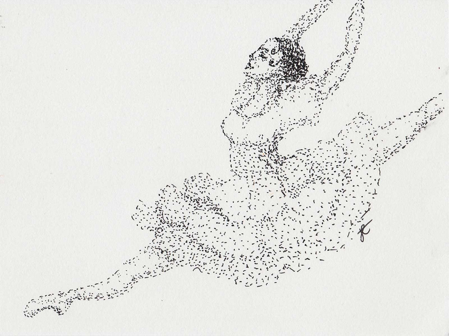 Kitri ballerina drawing in black ink with lots of dots