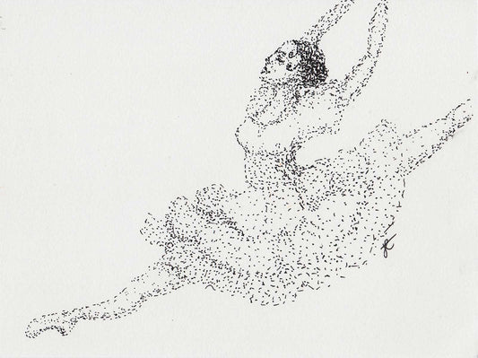 Kitri ballerina drawing in black ink with lots of dots