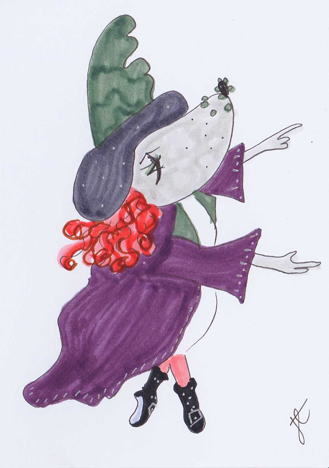Hedgie Ballettoons character drawn in witch costume
