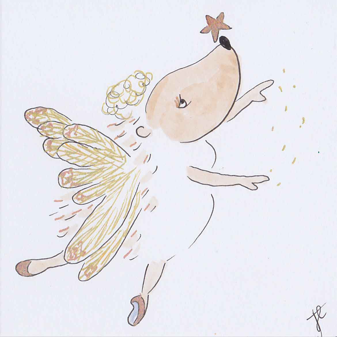 Ballettoons Hedgie with Angel wings and halo, poised in arabesque