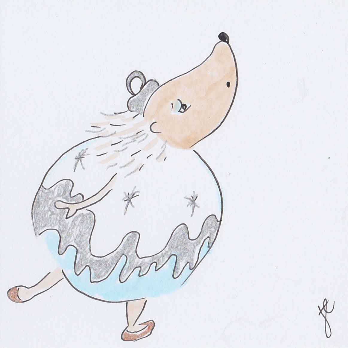 Hedgie Ballettoons character in snowy bauble costume