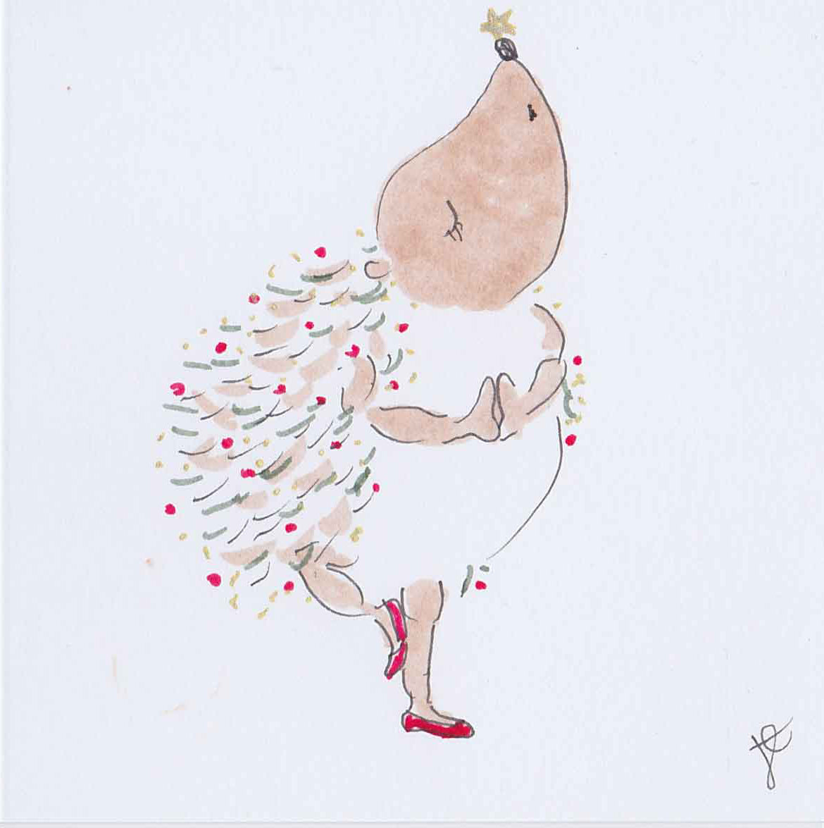 Balletoons festive illustration with Hedgie in yoga tree pose