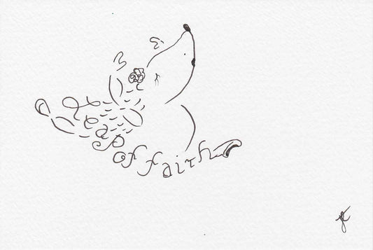 Hedgie leap of faith word play hand lettered ballerina postcard