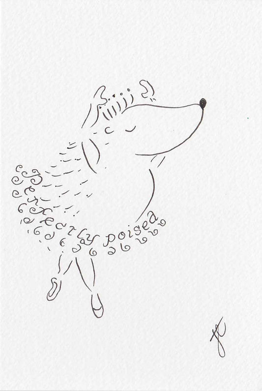 Ballettoons Hedgie illustrated postcard of hedgehog en pointe with perfectly poised handlettered tutu