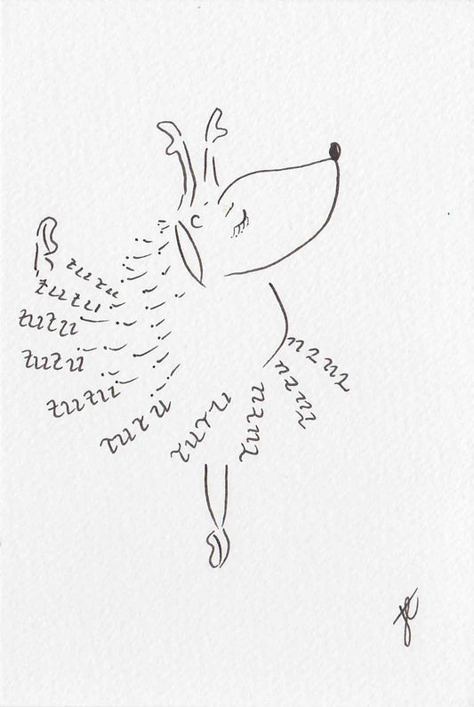 Ballettoons Hedgie illustrated postcard of hedgehog  in handlettered tutu