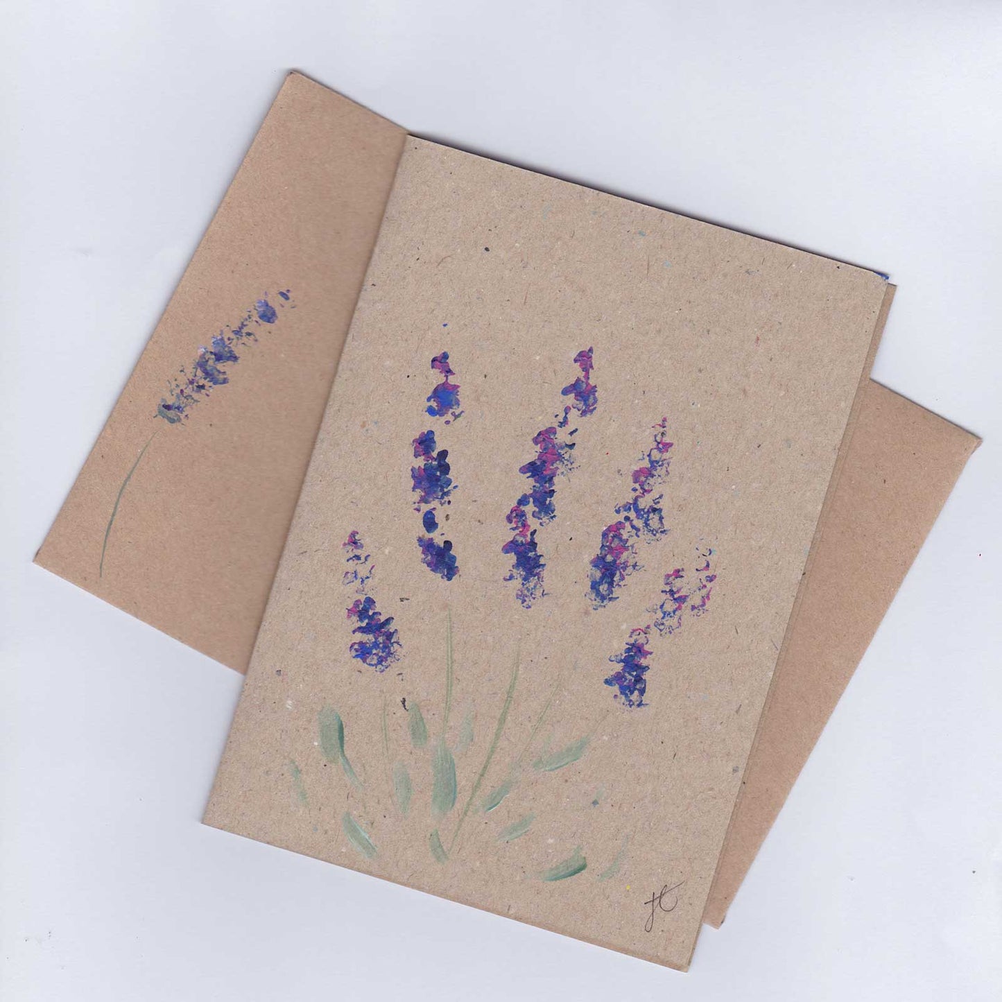 Craft card and envelope with hand-painted lavender flower design