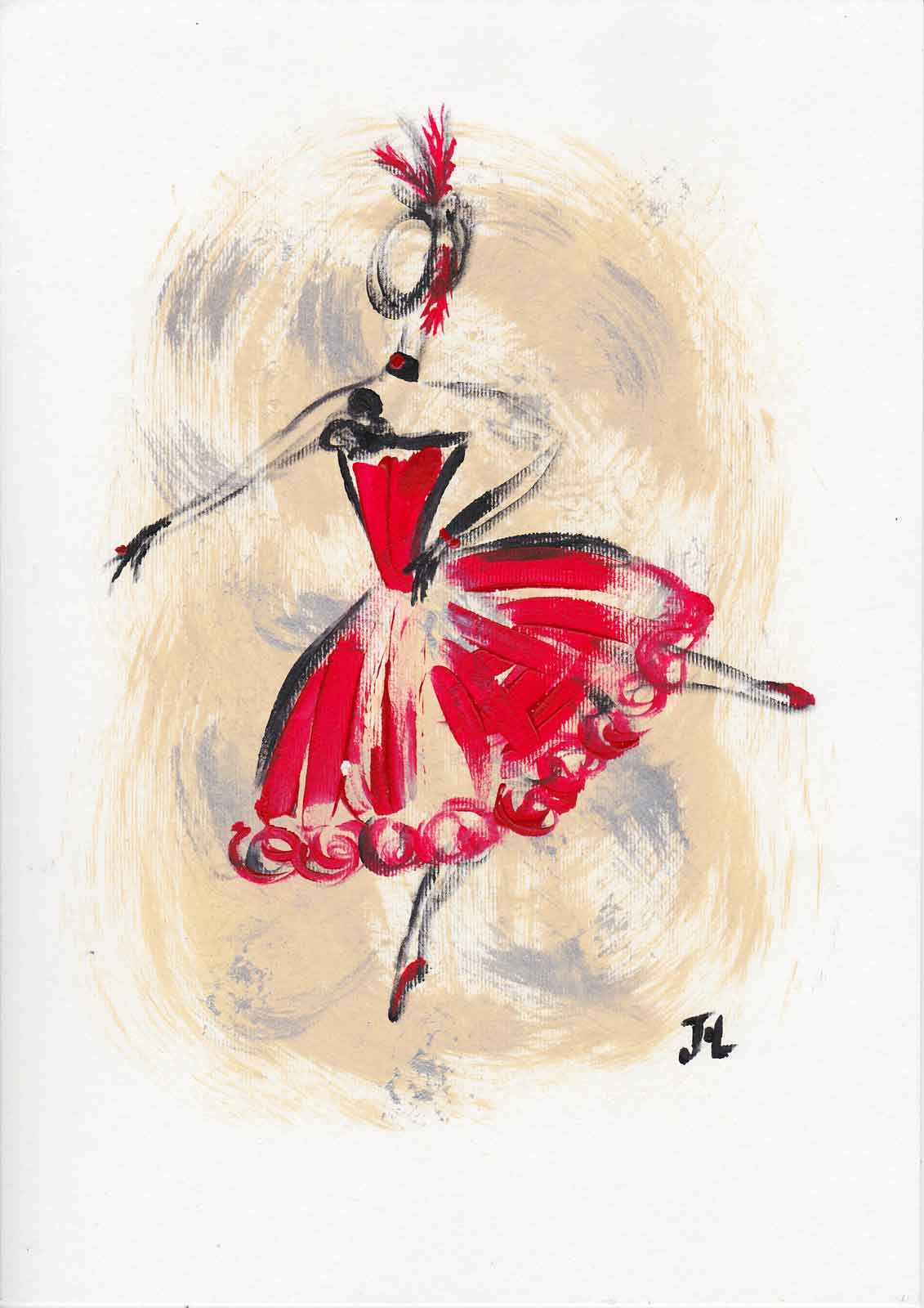 Paint sketch of ballerina in red gown