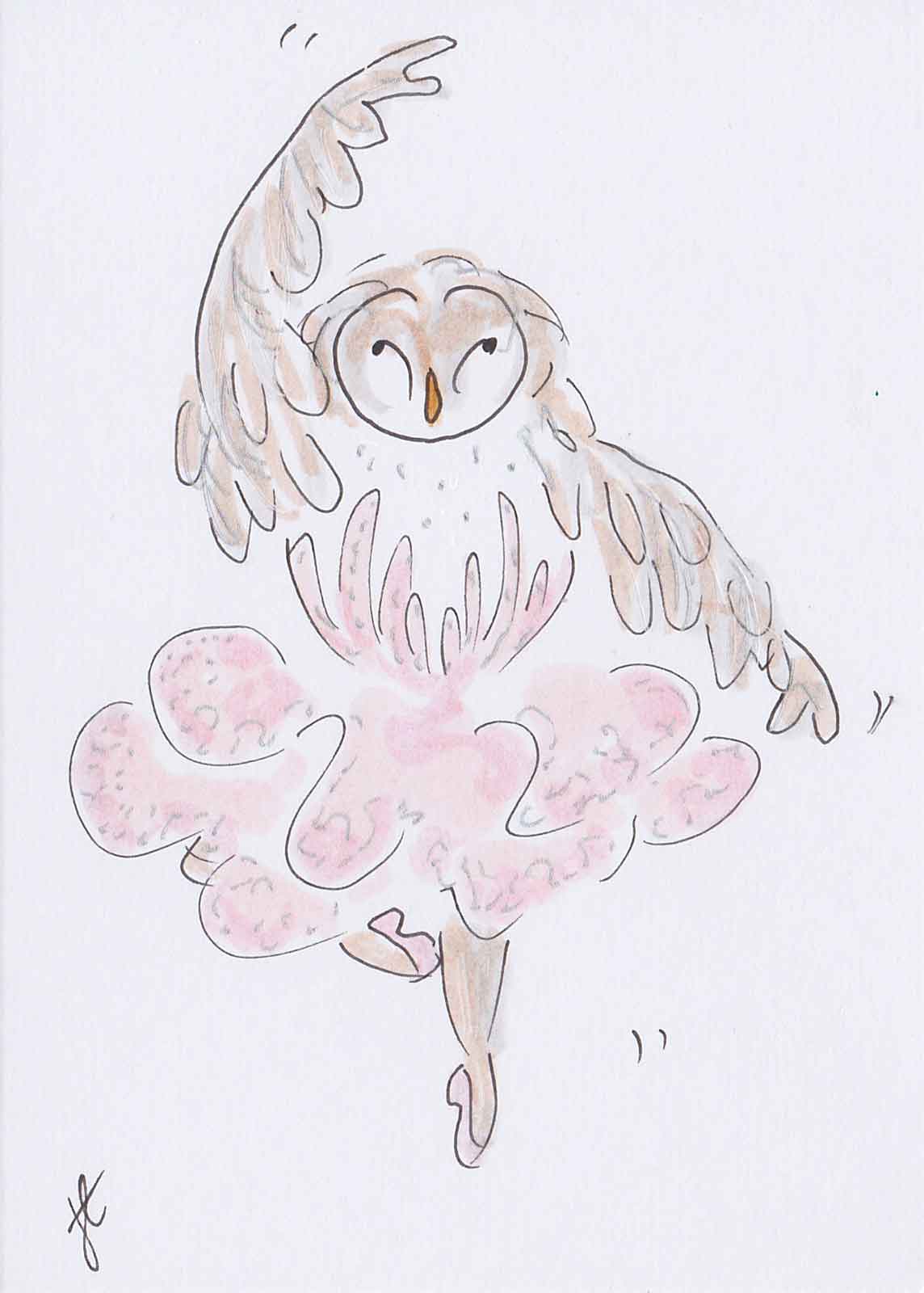 Barbara the Ballettoons barn owl pirouettes in pink tutu