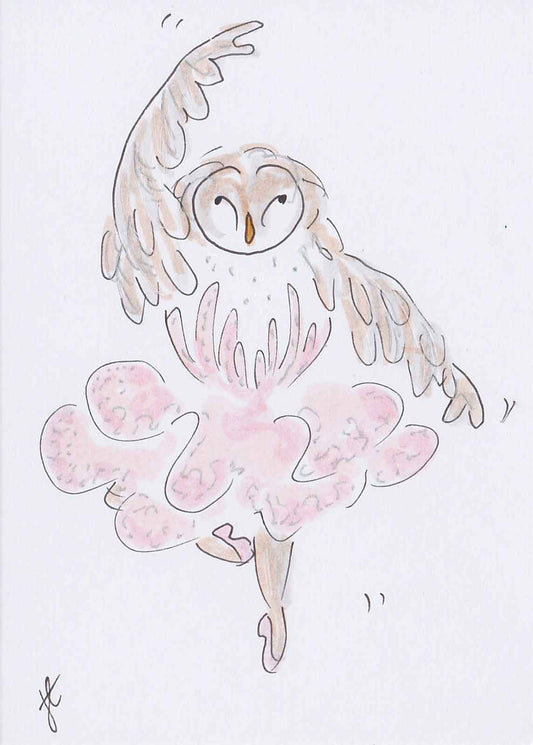 Barbara the Ballettoons barn owl pirouettes in pink tutu