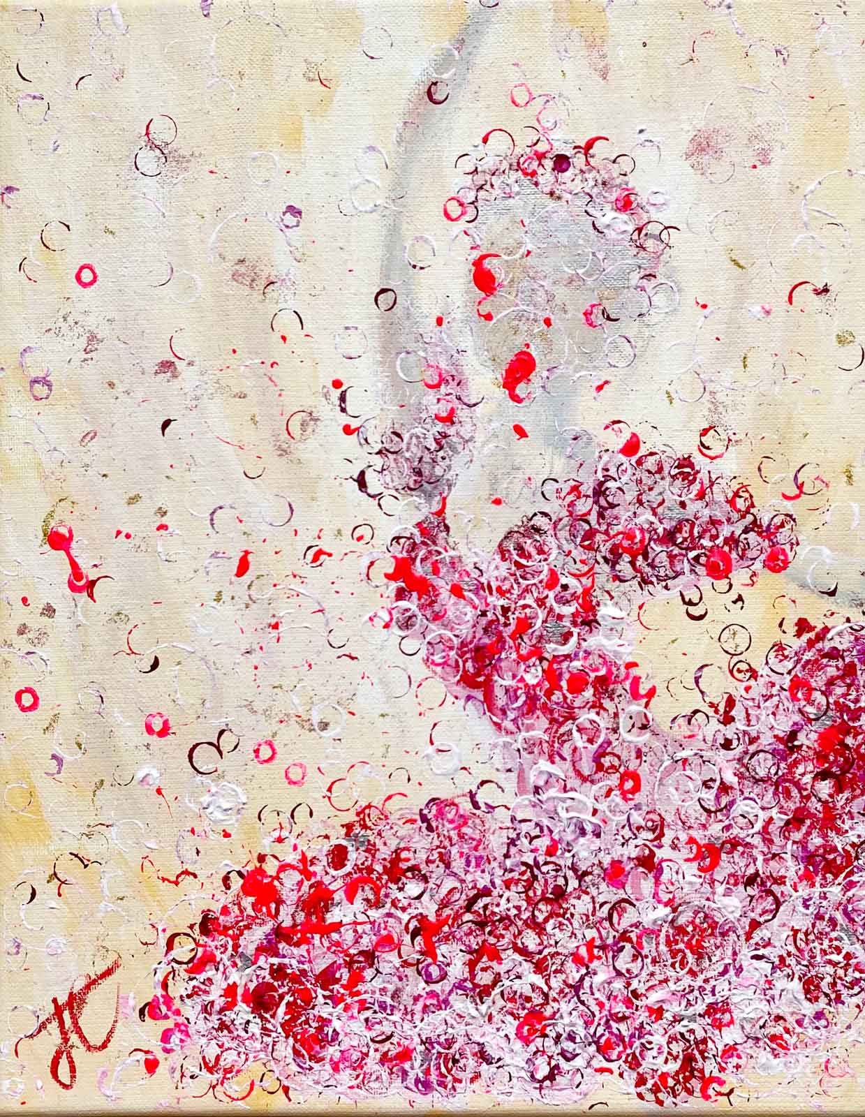 Painting of ballerina with surface of tiny circles