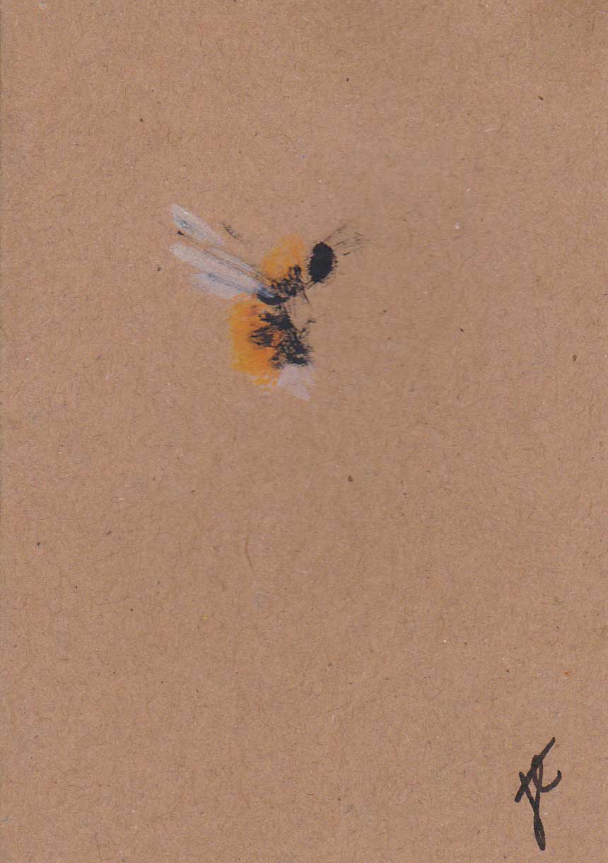 Small bee illustration hand-painted on natural light brown card