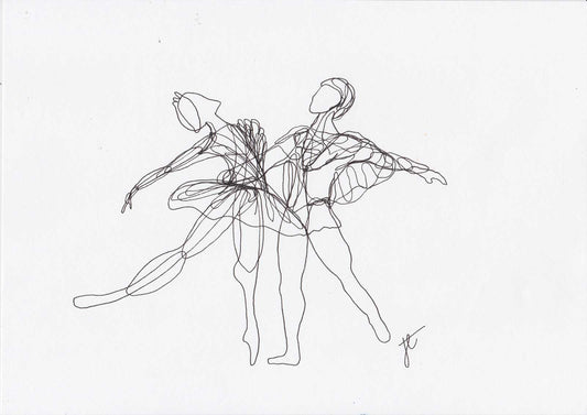 Continuous line drawing of ballet pas de deux