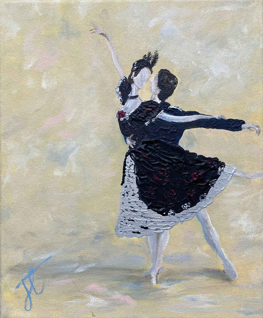 Pas de deux painting with characters in evening dress