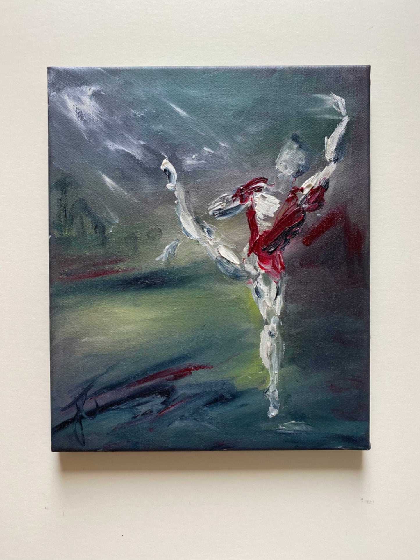 Oil painting of Albrecht danseur mid cabriolé