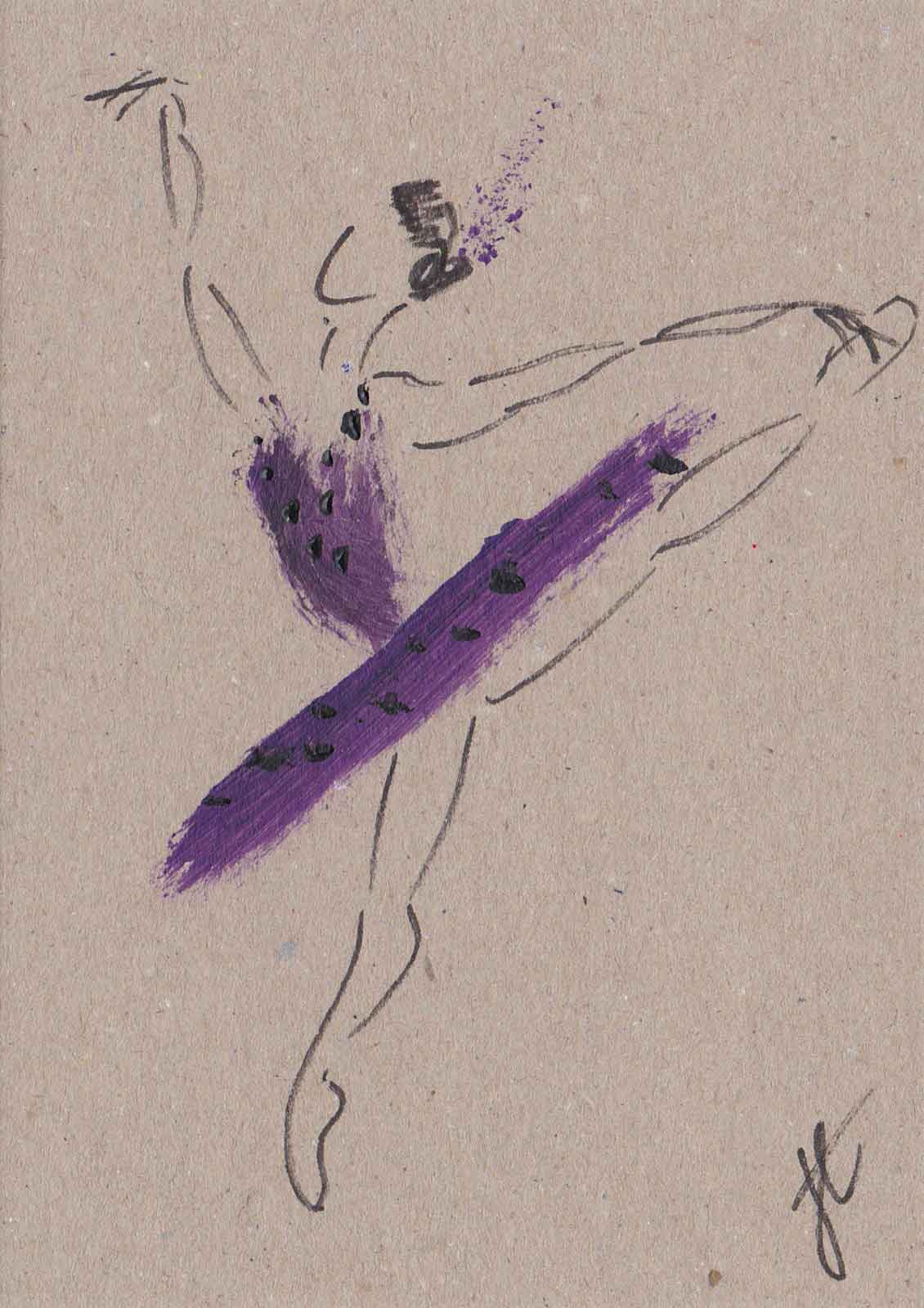 Eyes follow the line – hand-painted ballerina note card
