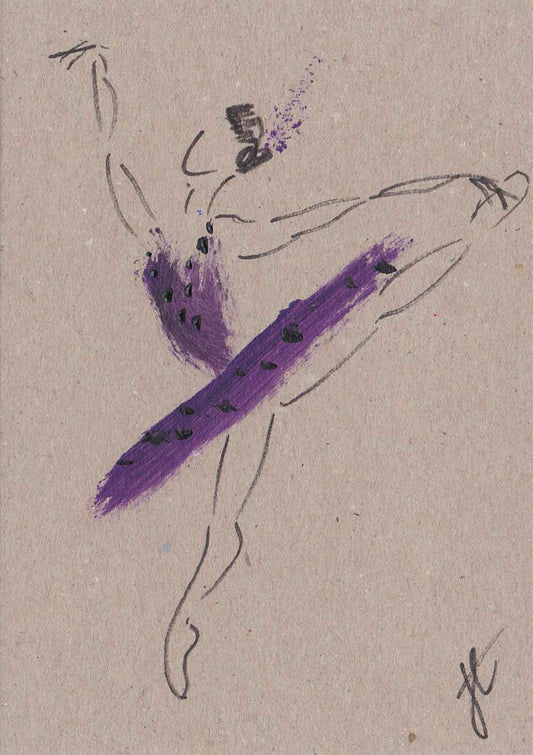 Eyes follow the line – hand-painted ballerina note card
