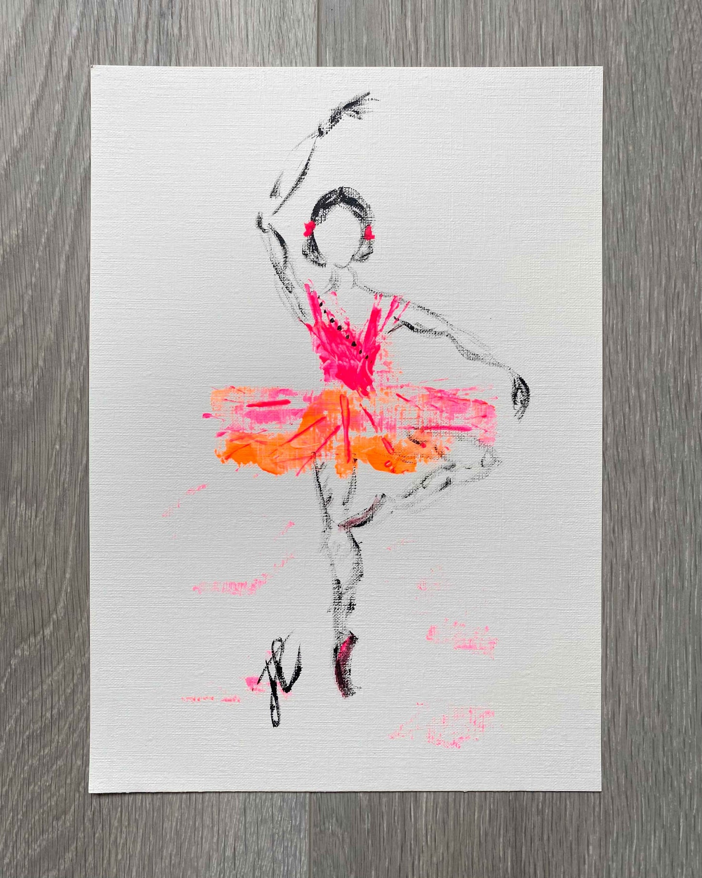 Paint sketch of ballerina in neon tutu
