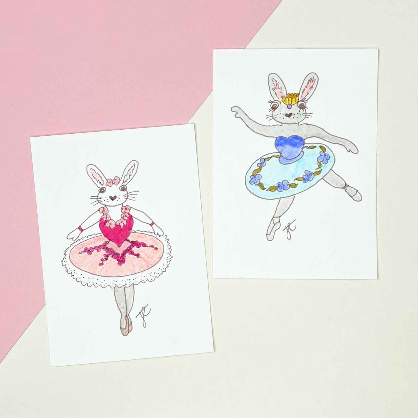 Bunnytoons – hand-drawn ballet postcard duo