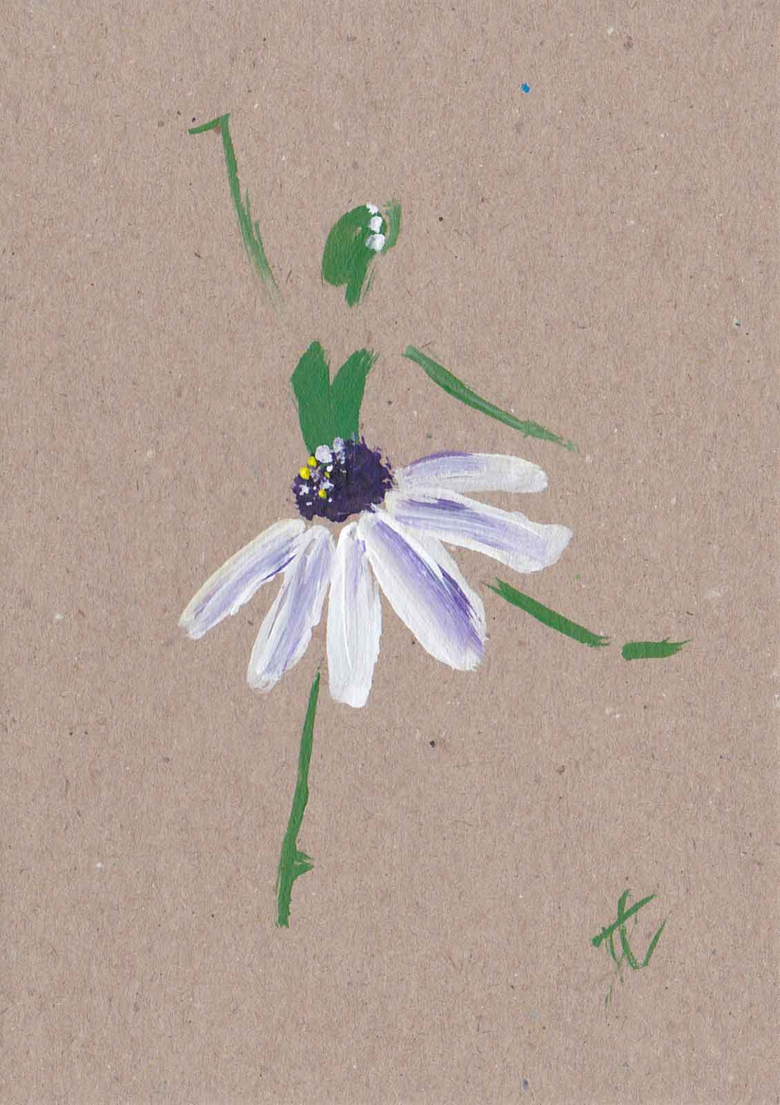 Ballerina in daisy tutu – painted design on brown note card