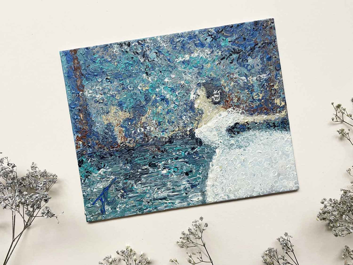Ballerina painting with surface of layered circles
