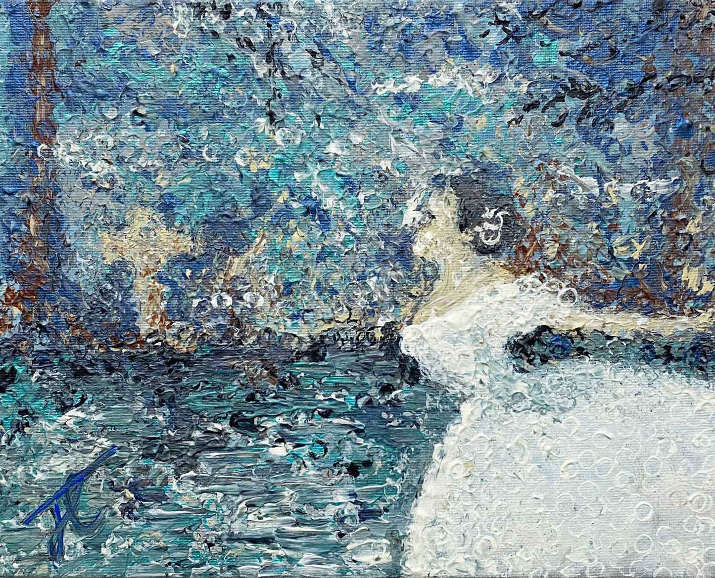Ballerina painting with surface of layered circles