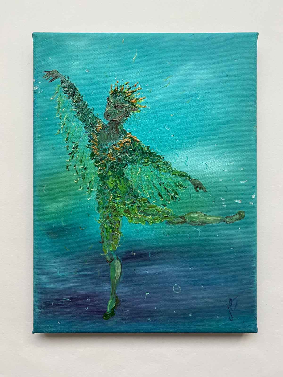 Oil painting of Oberon danseur in green