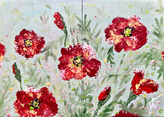 Poppy diptych painting