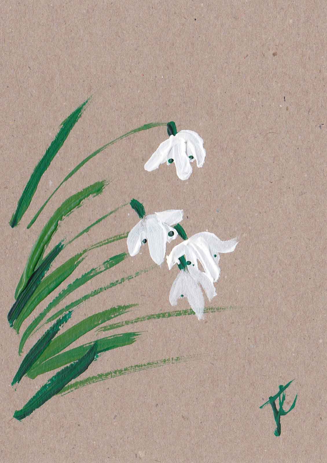 Painted snowdrop flowers on kraft card