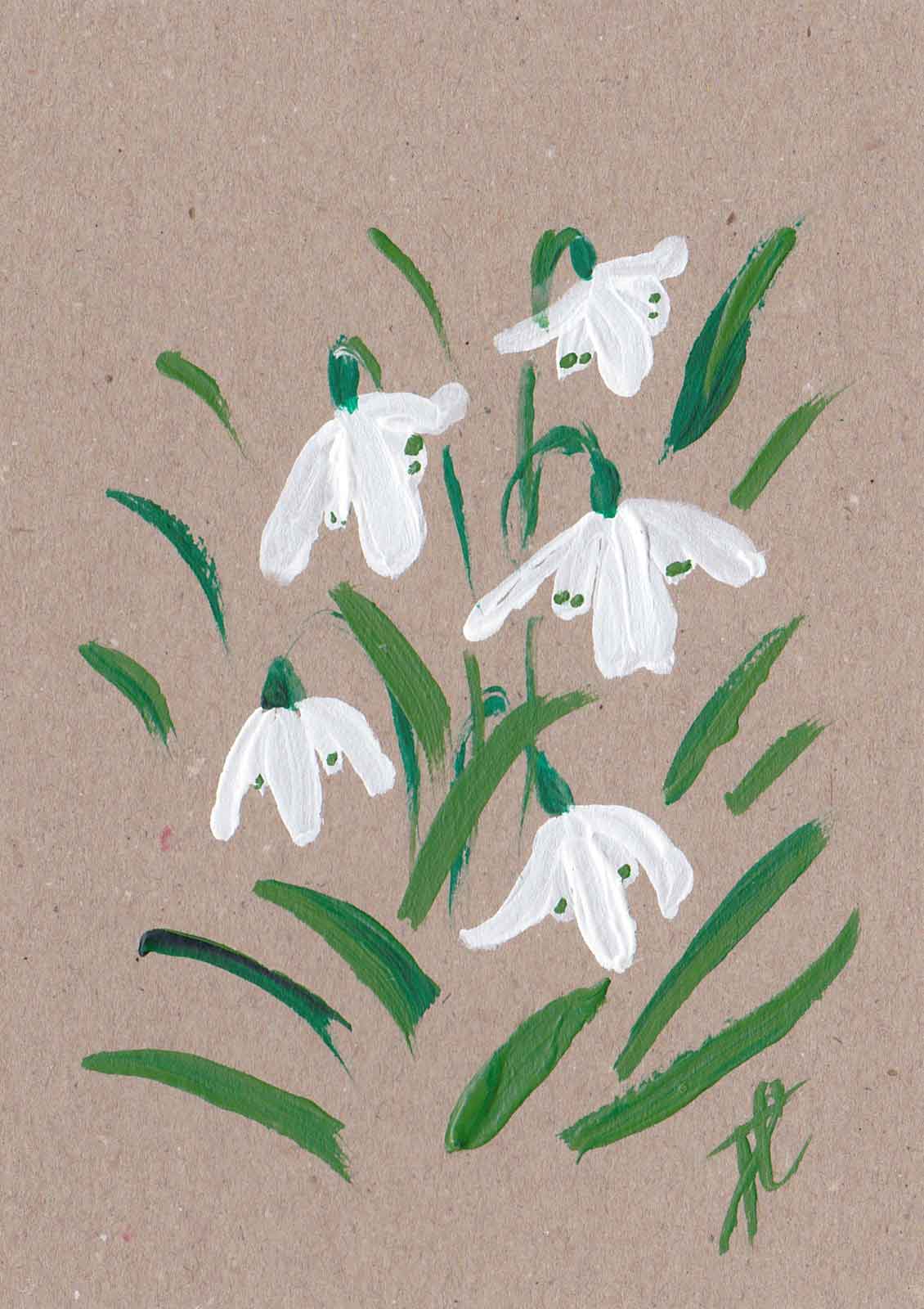 Painted snowdrop flowers on kraft card