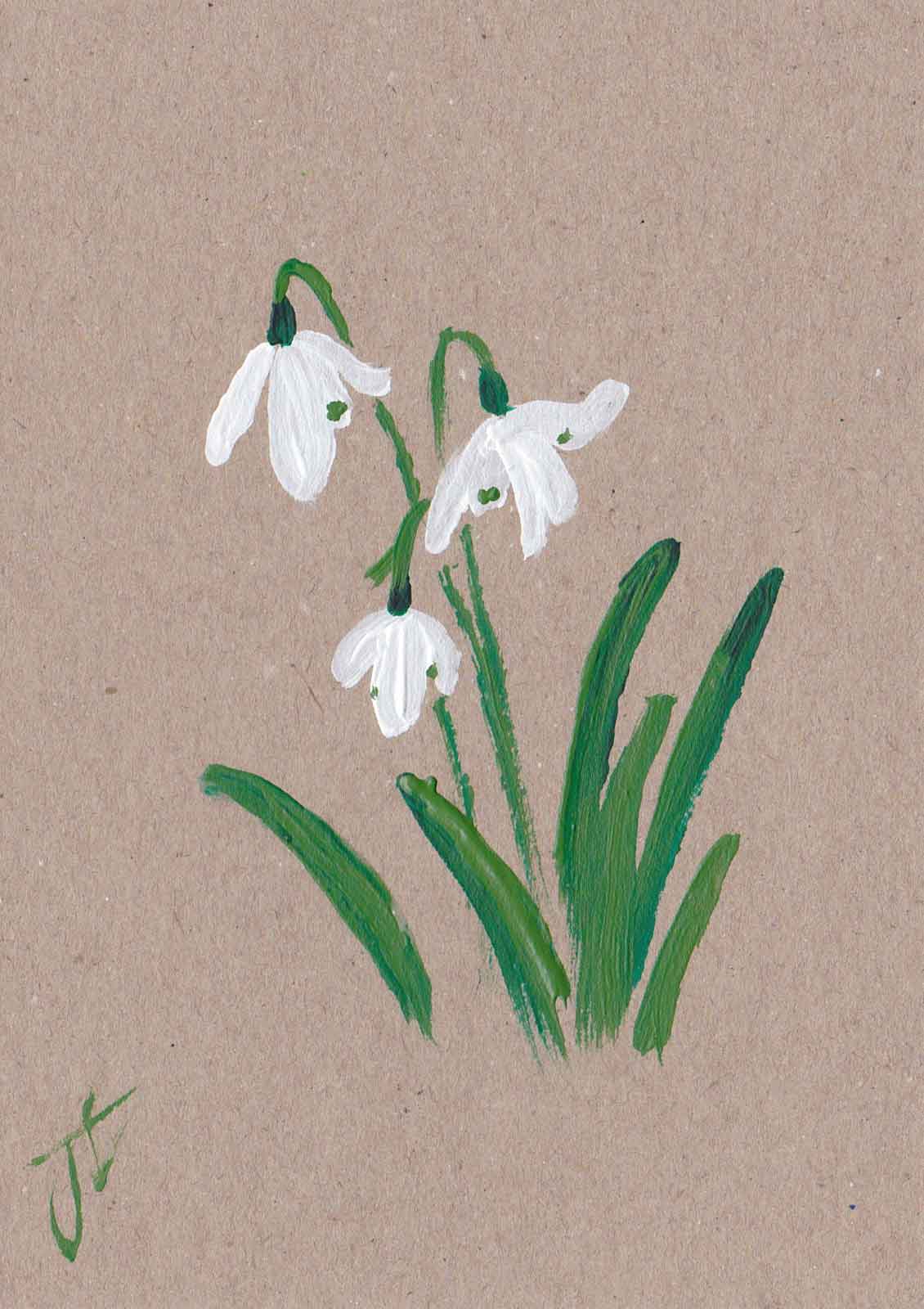 Painted snowdrop flowers on kraft card