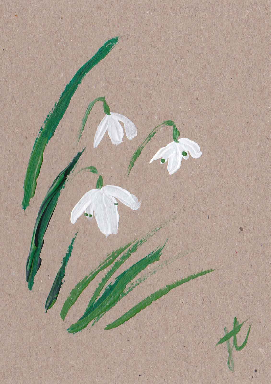 Painted snowdrop flowers on kraft card
