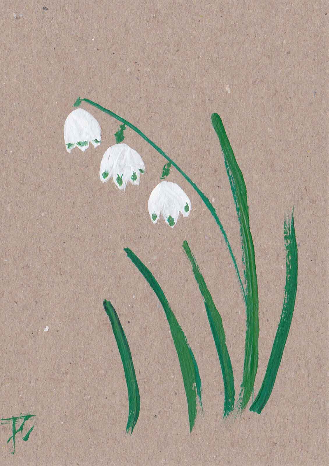 Painted summer snowdrop flowers on kraft card