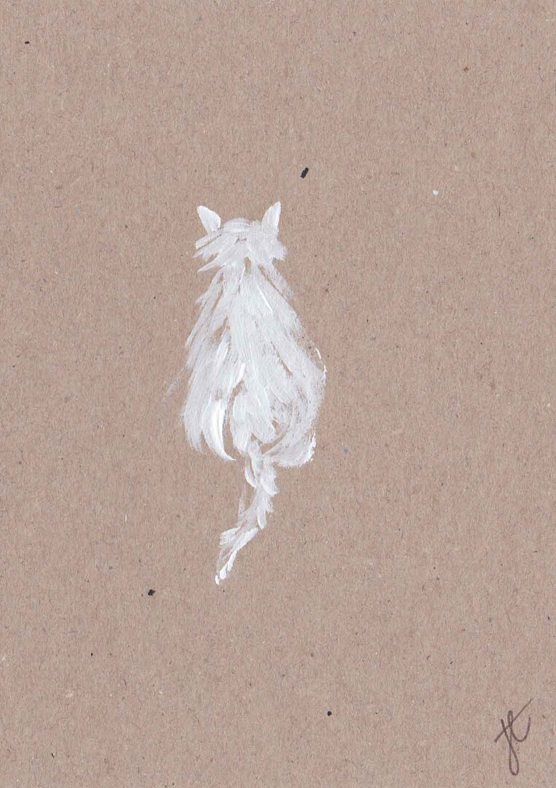 White cat painted on kraft card