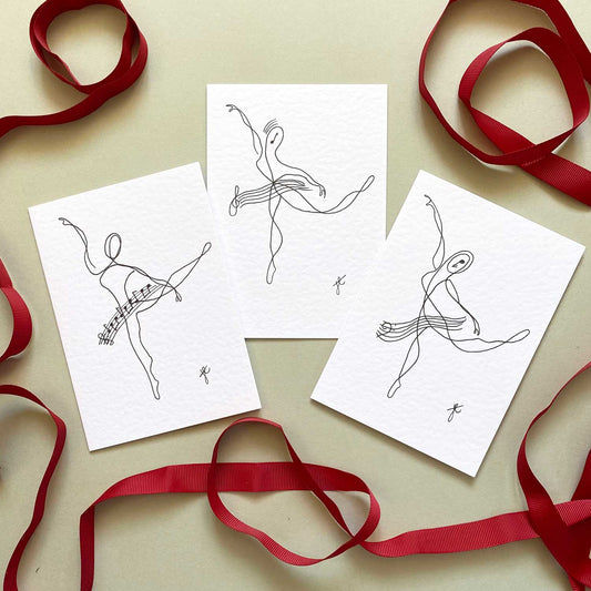 Set of 3 continuous line ballerina greetings cards