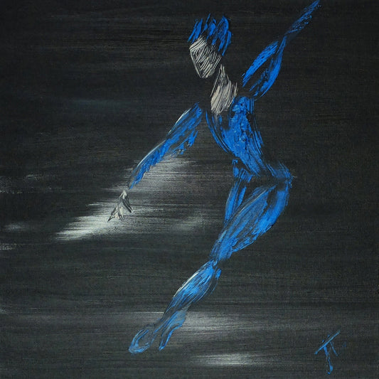 Detail from oil painting of danseur in blue costume