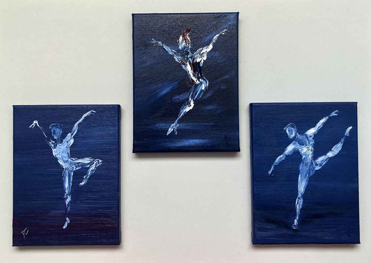 Trio of blue danseur paintings